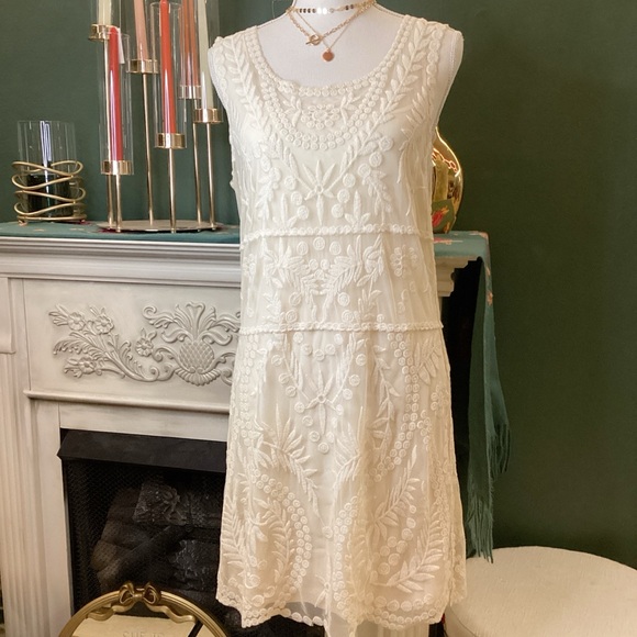 Express Dresses & Skirts - Cream Sleeveless Embroidered A-Line Dress